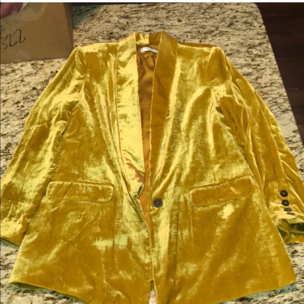 Mango Velvet Yellow Blazer Women L